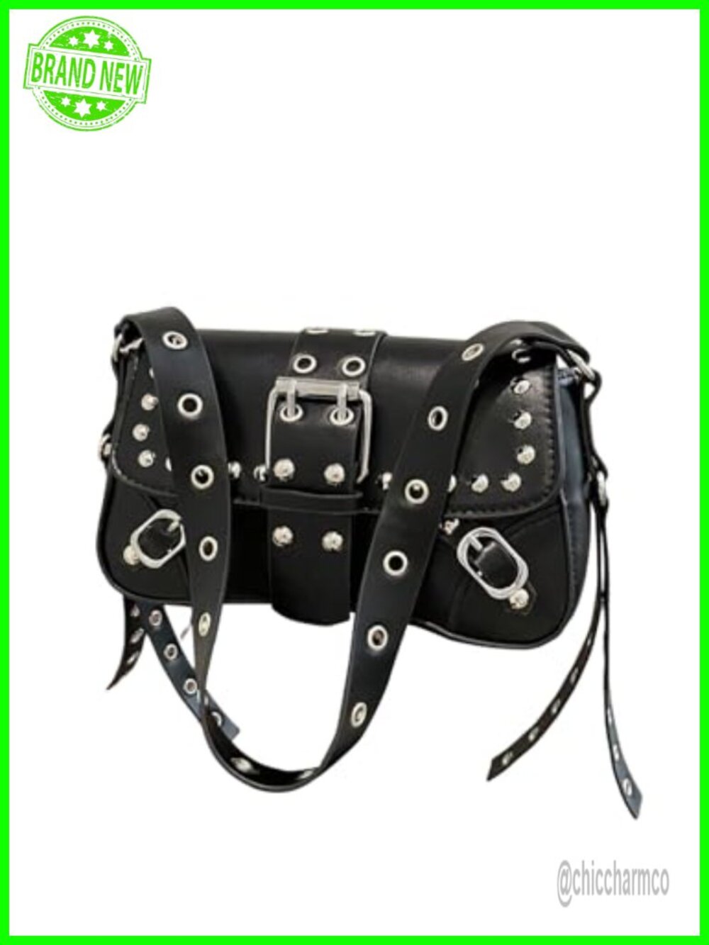 Women's PU Leather Shoulder Handbag Punk Rivet Flap Studded Vintage Underarm